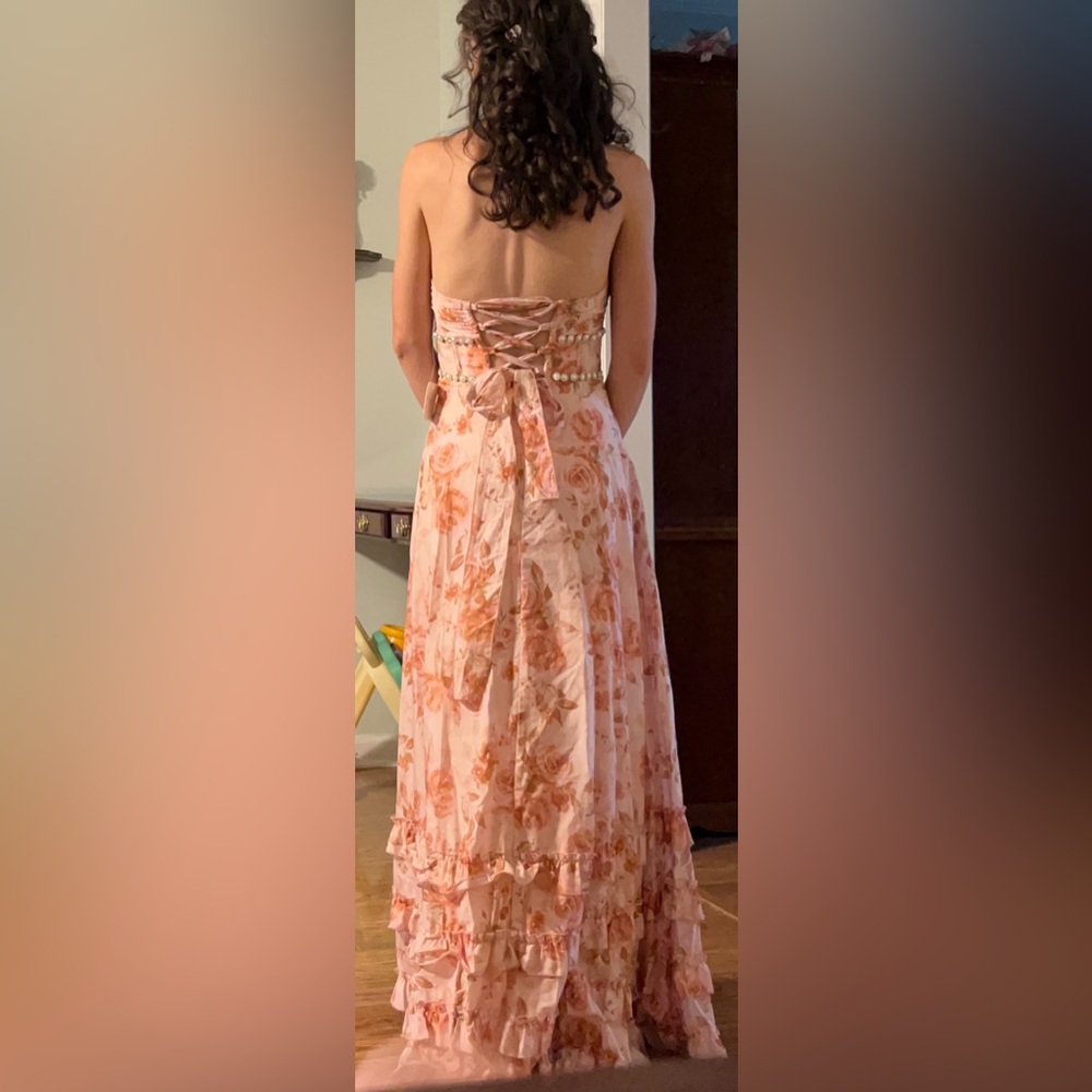 Altar'd State Anastasia Floral Pink Halter Maxi Prom Dress - Picture 5 of 6